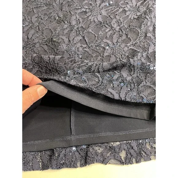 Lauren Ralph Lauren Lace Sequence Ruched Asymmetrical Navy Blue Dress 16W - Picture 12 of 13